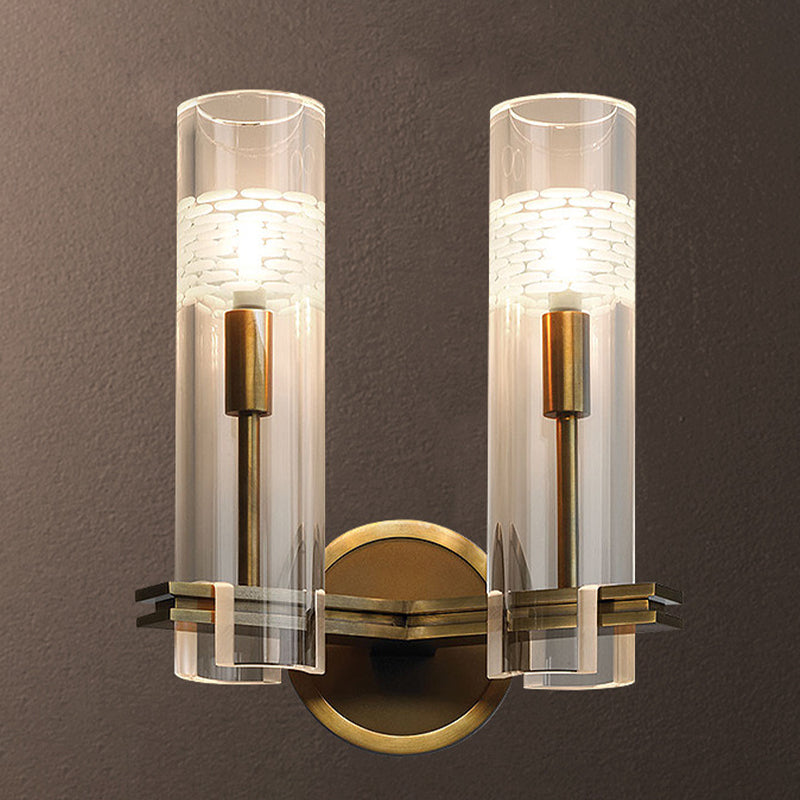 Colonialist Gold Wall Sconce With Clear Cylindrical Glass - Perfect For Living Room Lighting 2 /