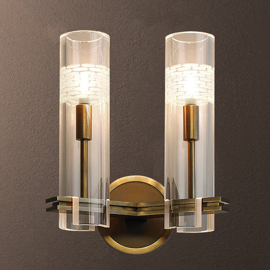Colonialist Gold Wall Sconce With Clear Cylindrical Glass - Perfect For Living Room Lighting 2 /
