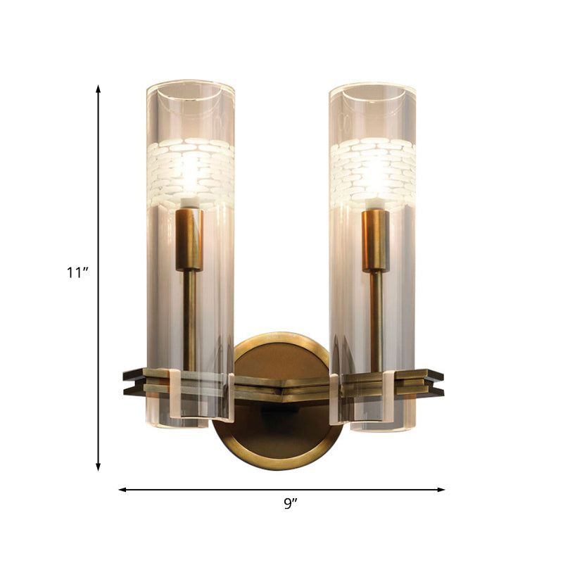 Colonialist Gold Wall Sconce With Clear Cylindrical Glass - Perfect For Living Room Lighting
