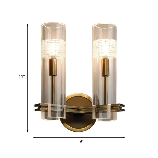 Colonialist Gold Wall Sconce With Clear Cylindrical Glass - Perfect For Living Room Lighting