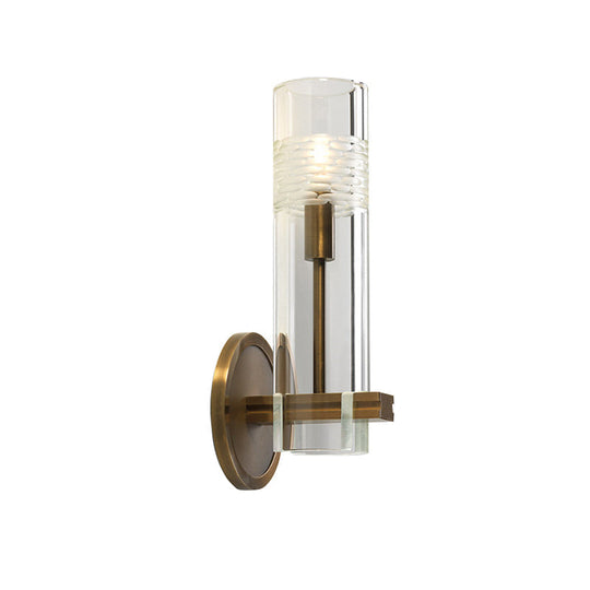 Colonialist Gold Wall Sconce With Clear Cylindrical Glass - Perfect For Living Room Lighting