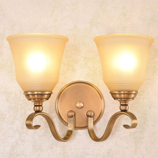 Frosted Glass Gold Wall Lamp 1/2-Light Sconce With Metal Curved Arm - Colonial Style 2 /