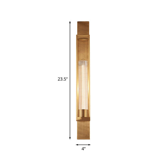 Metal Wall Sconce Lighting - Luxury 1-Bulb Gold Living Room Light With Clear Glass Shade