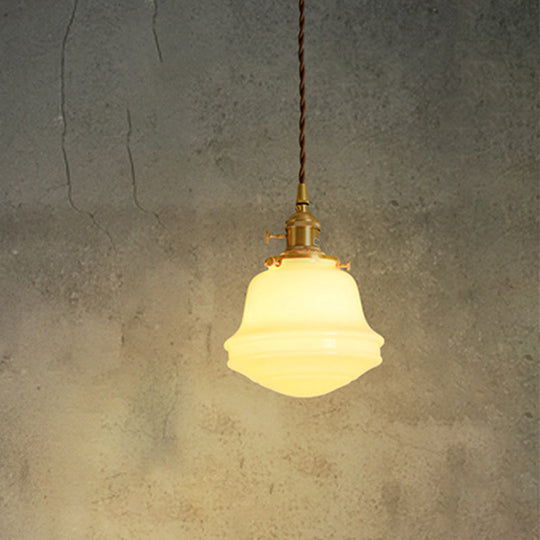 Gold Colonial Bell Sconce Lighting - Milky Glass Bedroom Wall Mounted Light Cord/Straight Arm 1 Bulb