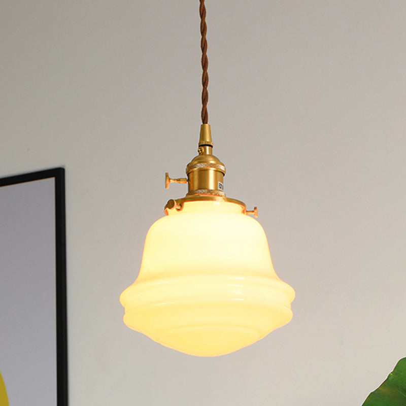 Gold Colonial Bell Sconce Lighting - Milky Glass Bedroom Wall Mounted Light Cord/Straight Arm 1 Bulb