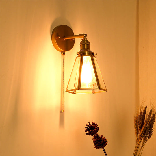 Classic Gold Colonial Tapered Wall Light: Clear Glass Sconce Lamp With/Without Pull Chain
