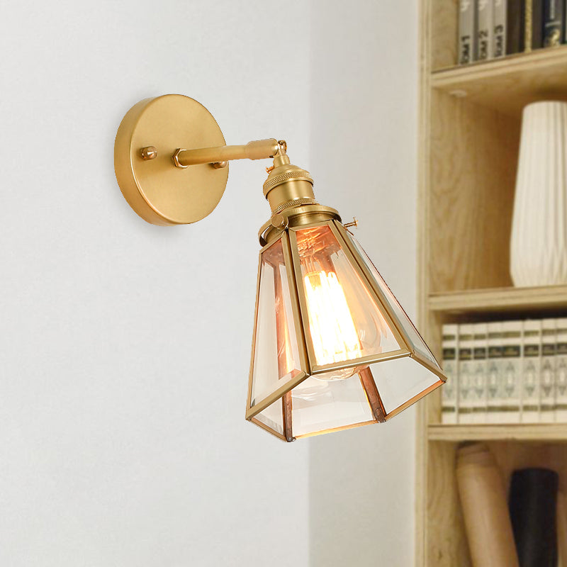 Classic Gold Colonial Tapered Wall Light: Clear Glass Sconce Lamp With/Without Pull Chain / A