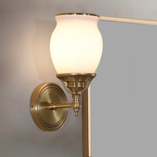 Opal Glass Colonial Sconce Lamp 1-Bulb Wall Light Fixture With Brass Finish - Metal Accents Ideal