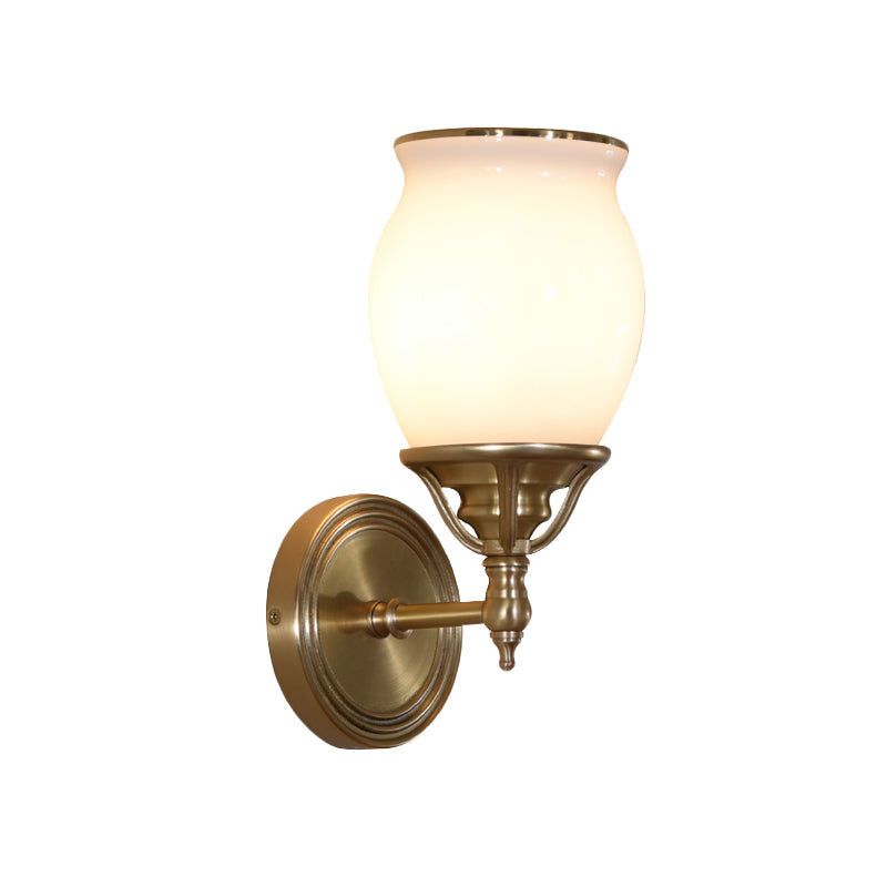 Opal Glass Colonial Sconce Lamp 1-Bulb Wall Light Fixture With Brass Finish - Metal Accents Ideal