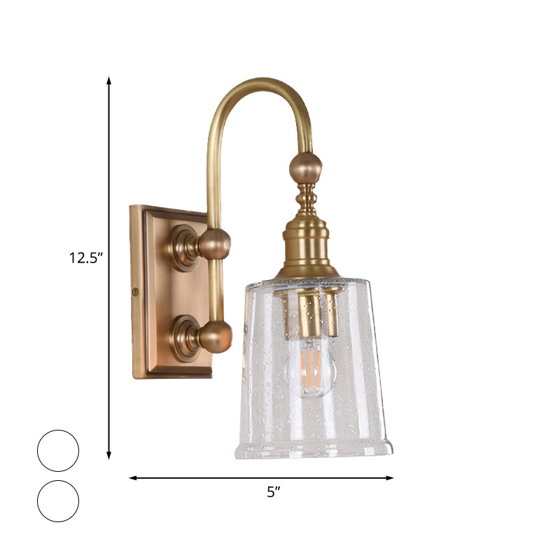 Colonial White Conical Bathroom Sconce Light With Clear Bubble Glass And Brass Wall Lamp