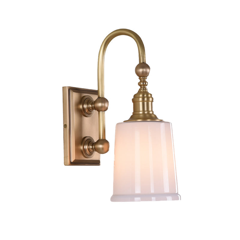Colonial White Conical Bathroom Sconce Light With Clear Bubble Glass And Brass Wall Lamp