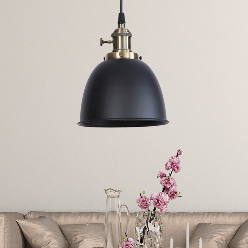 Adjustable Industrial Dome Pendant Lamp In Black/White/Red - Metal And Hanging Ceiling Lighting