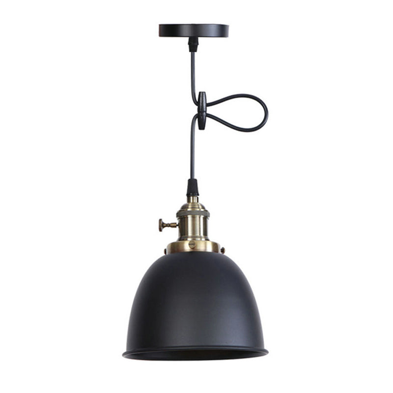 Adjustable Industrial Dome Pendant Lamp In Black/White/Red - Metal And Hanging Ceiling Lighting