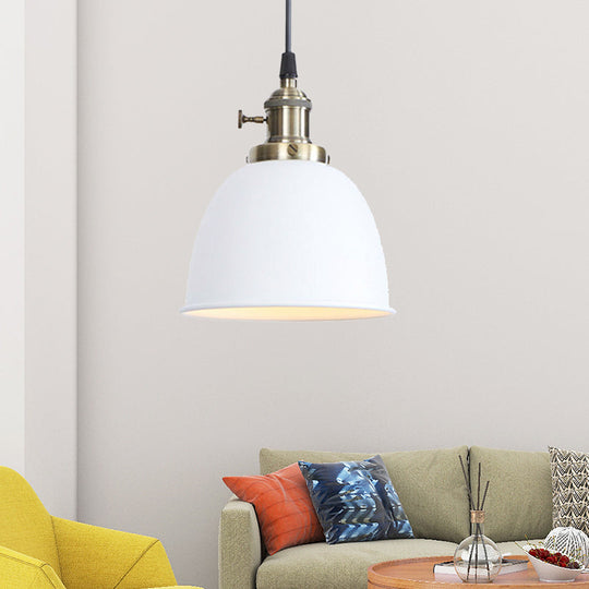 Adjustable Industrial Dome Pendant Lamp In Black/White/Red - Metal And Hanging Ceiling Lighting