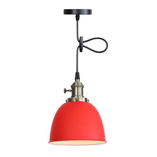 Adjustable Industrial Dome Pendant Lamp In Black/White/Red - Metal And Hanging Ceiling Lighting
