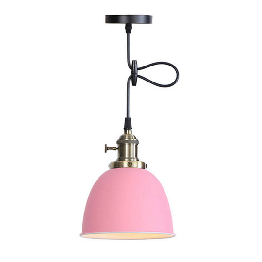 Adjustable Industrial Dome Pendant Lamp In Black/White/Red - Metal And Hanging Ceiling Lighting