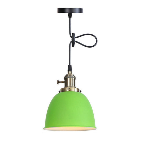 Adjustable Industrial Dome Pendant Lamp In Black/White/Red - Metal And Hanging Ceiling Lighting