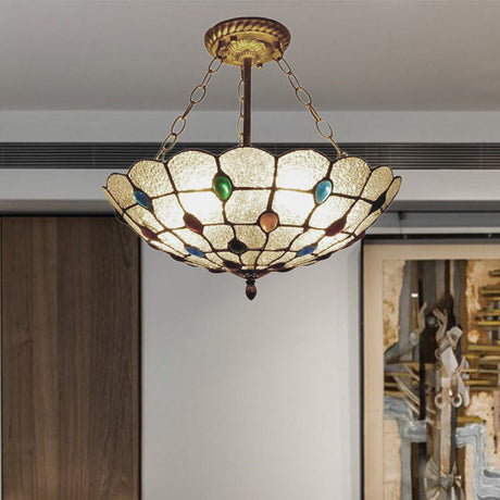 16/19.5 Wide Peacock Pendant Light Inverted Chandelier With Colorful Jewelry Traditional Design For