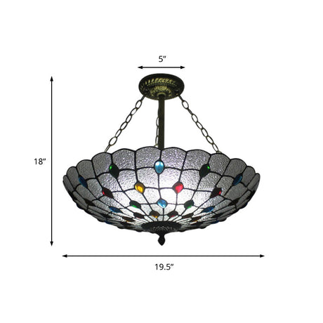 16/19.5 Wide Peacock Pendant Light Inverted Chandelier With Colorful Jewelry Traditional Design For