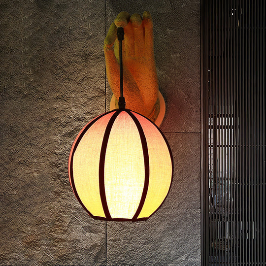 Red Asian Style Single Head Wall Sconce With Handcrafted Fabric Shade - Ideal For Restaurants