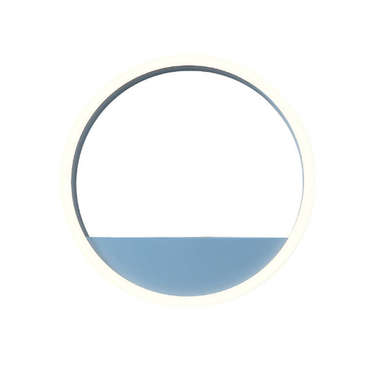 Iron Hoop Flush Mount Wall Light: Macaron Pink/Blue 12/16 Wide Led Sconce With Storage Rack