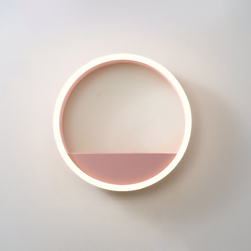 Iron Hoop Flush Mount Wall Light: Macaron Pink/Blue 12/16 Wide Led Sconce With Storage Rack