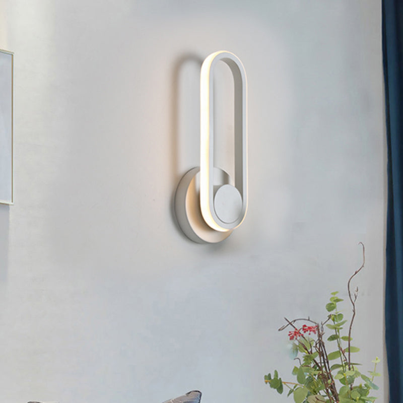Modern Bedside Led Sconce Lamp - Simple Black/White Wall Light With Aluminum Frame Oval Design