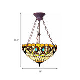 Yellow Stained Glass Tiffany Style Bedroom Chandelier - Victoria Design Inverted Hanging Light