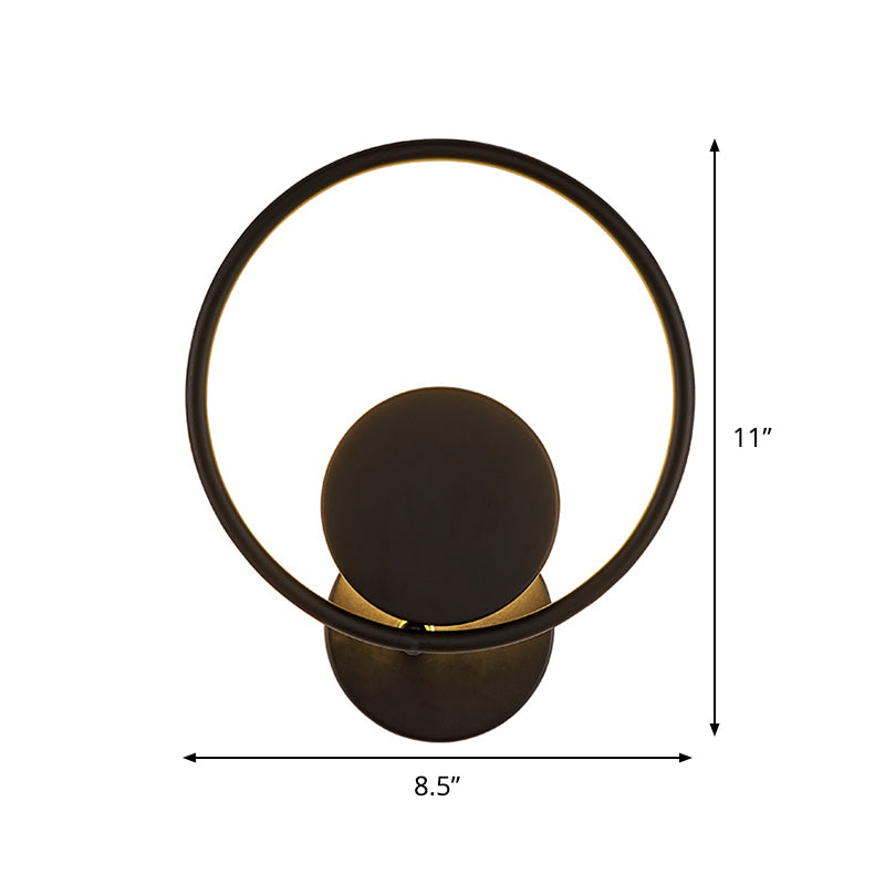 Halo Ring Metallic Sconce Light - Minimalist Black Led Wall Lamp In Warm/White
