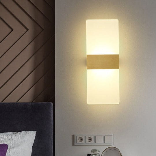 Minimalist Acrylic Wall Sconce With Gold Band And Warm/White Light - Perfect For Bedside / White