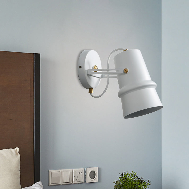 Vintage Iron Wall Sconce With Adjustable Black And White Cone Lamp - Ideal For Living Rooms