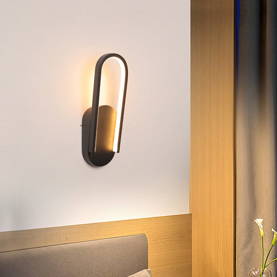Sleek Black/White Sloped Half-Oblong Sconce Minimalist Acrylic Led Wall Light In Warm/White -