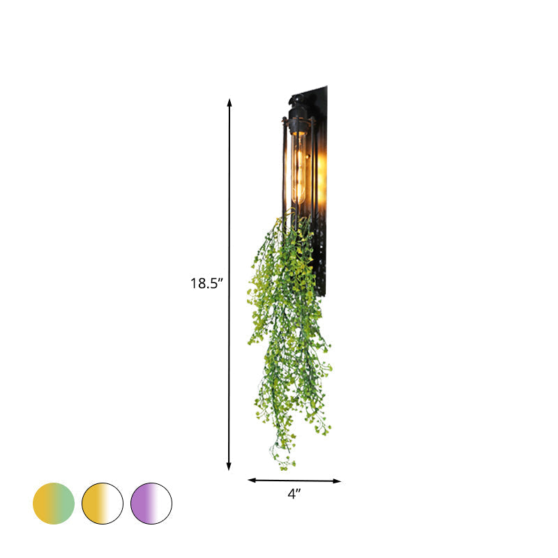 Farm Iron Tubular Cage Wall Light With 1-Head And Colorful Artificial Flower Accents