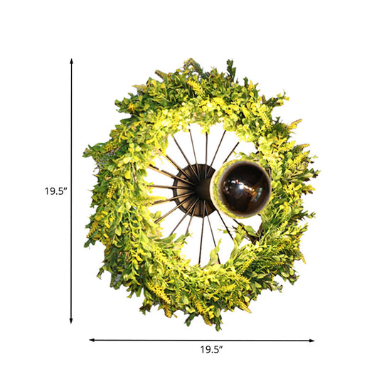 Industrial Iron Wall Sconce Fixture With Green Wheel Design - Restaurant & Plant Lighting 16/19.5