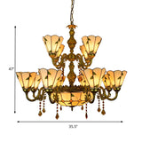 Agate Leaf Chandelier - 7/9/13 Lights Deco Tiffany Style Antique Art Glass Hanging Light Beige Hotel