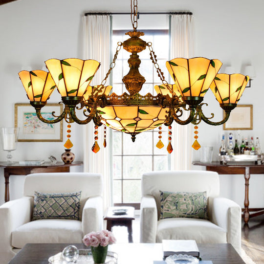 Tiffany Style Agate Leaf Chandelier In Antique Art Glass - 7/9/13 Lights Beige Ideal For Hotels 7 /