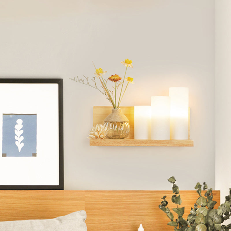 Nordic Milky Glass Wall Sconce With Wood Spiral/Cylinder Design - Mounted Light Fixture / C