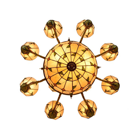 Tiffany Style Agate Leaf Chandelier In Antique Art Glass - 7/9/13 Lights Beige Ideal For Hotels