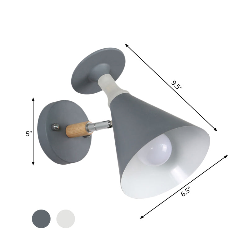 Nordic Iron Single Bulb Sconce Light - Rotatable Cone Wine Cup Wall Mounted Lamp With Wood Accent