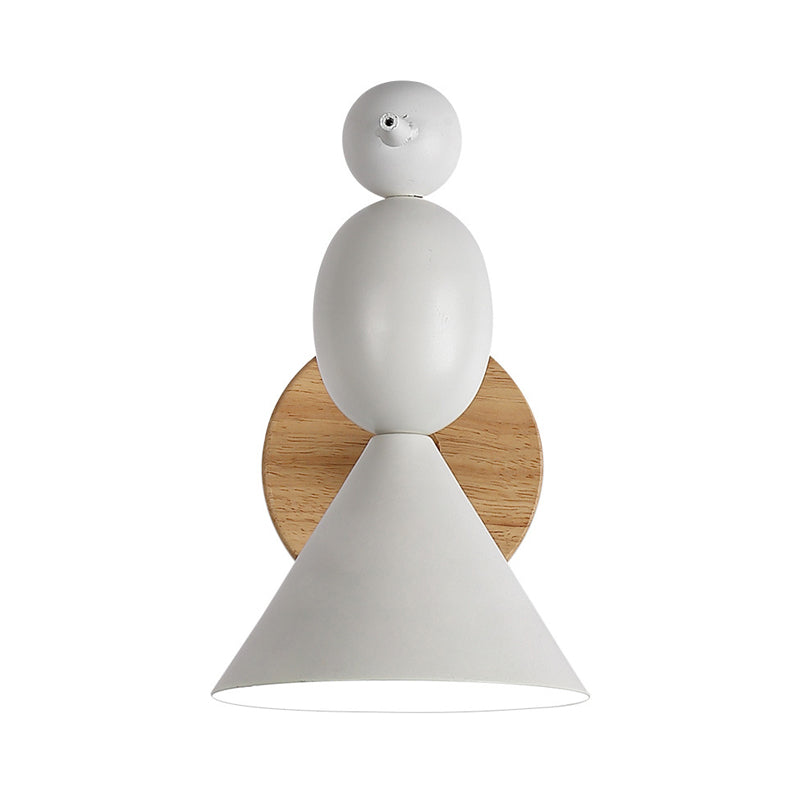 Lark Rotatable Wall Light - Nordic Iron 1-Light White Sconce For Bedroom With Wood Backplate