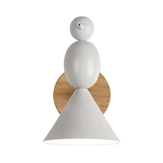 Lark Rotatable Wall Light - Nordic Iron 1-Light White Sconce For Bedroom With Wood Backplate