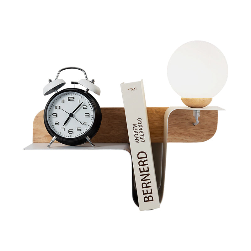 Nordic Opal Frosted Glass Sconce: Orb 1 Bulb Wall Mounted Lamp With White-Wood Shelf (Left/Right)