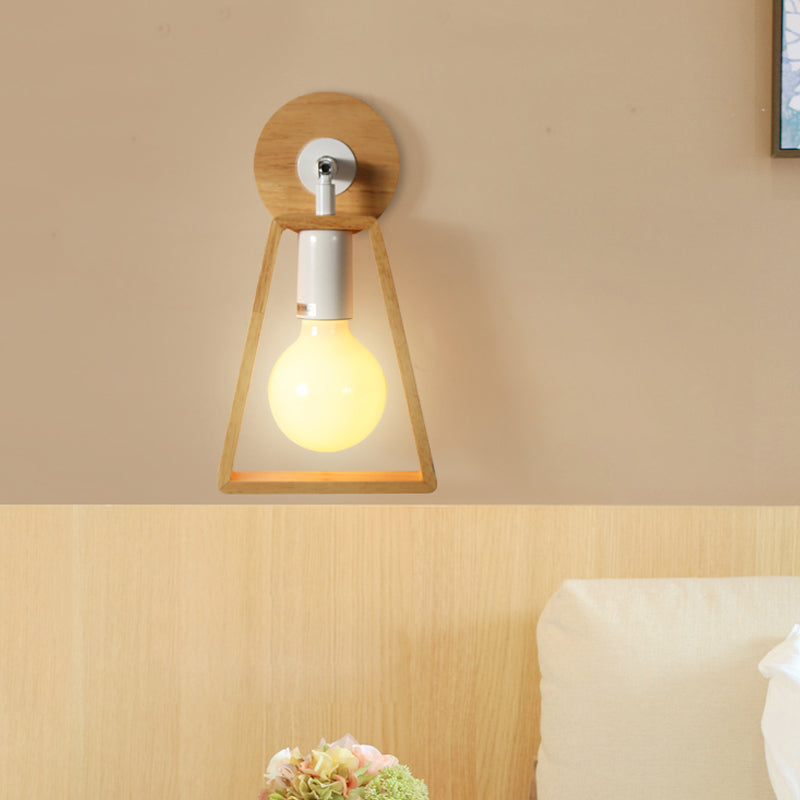 Sleek Wood Wall Lamp With Exposed Bulb: Rotatable Sconce For Bedside Or Ideas Trapezoid Frame