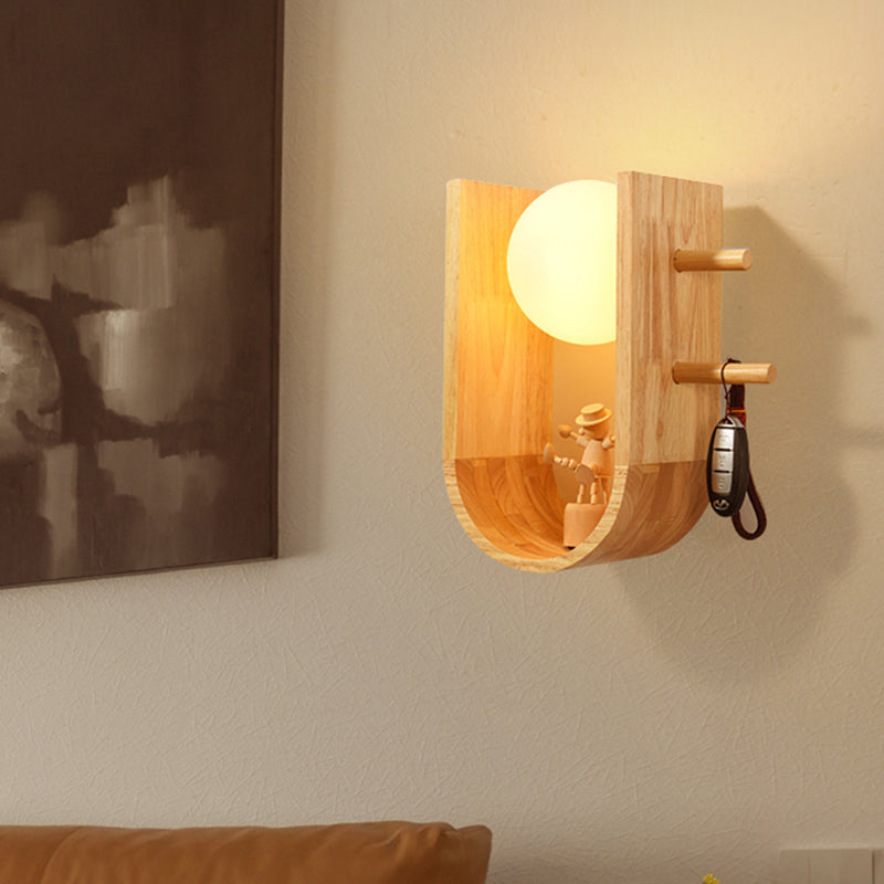 Modern Wooden Sconce Light With Creative Rack Design - Flush Mount Wall Lighting For 1 Bulb