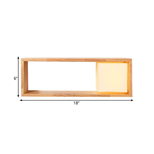Nordic Wood Wall Sconce With Rack Feature - Fillet/Right Angle Rectangle Design For Bedside Flush