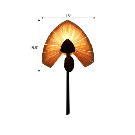 Cherry Wood Sconce Light: East Asian 1-Light Beige Wall Mount Lamp With Black Tassel Fringe