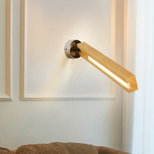 Rotatable Wood Wall Light - Simple Beige Led Sconce For Bedside With 3 Color Options