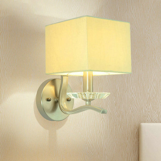Modern Cube Bedside Wall Lamp - Fabric Single Light Sconce In Grey/Black With Crystal Accent Grey