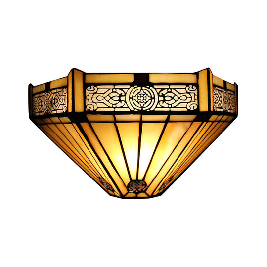 Tiffany Style Art Glass Half-Cone Wall Light - Beige/Amber 1 Sconce For Living Room