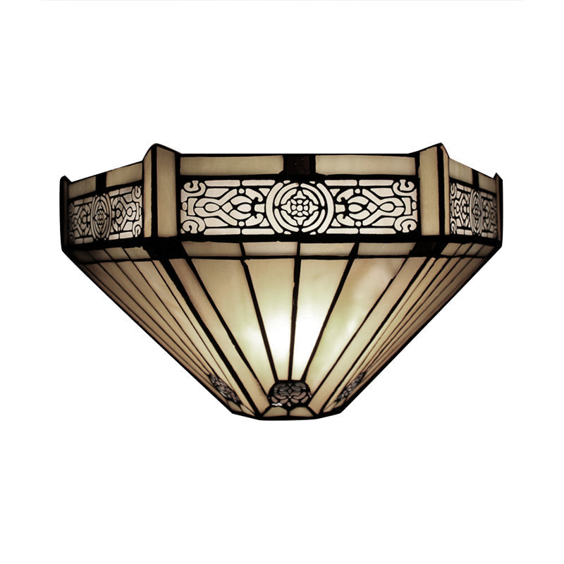 Tiffany Style Art Glass Half-Cone Wall Light - Beige/Amber 1 Sconce For Living Room
